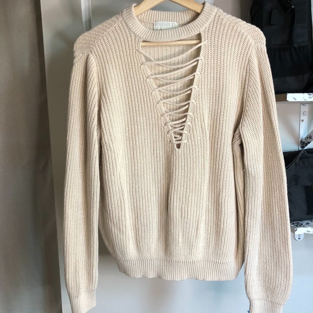Boho Beige Keyhole Sweater